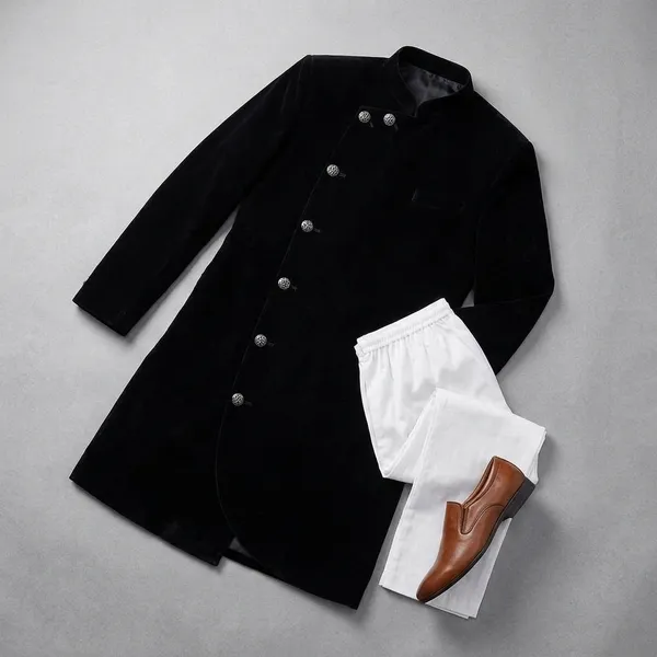 Black_Velvet_Mandarin_Collar_Sherwani_For_Men