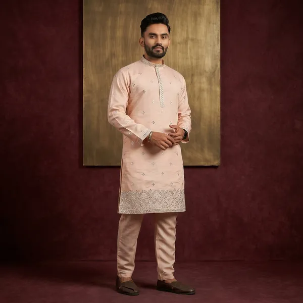 Peach_Cotton_Regular_Embroidered_Kurta_Pajama_Set_For_Men