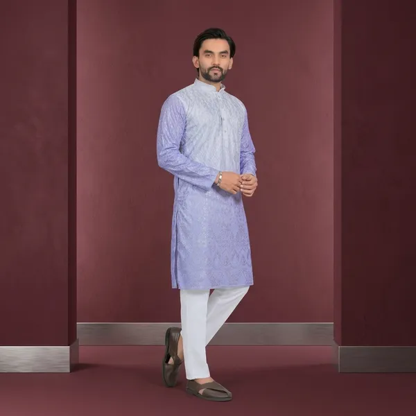 Lavender_Cotton_Embroidered_Kurta_Pajama_Set_For_Men