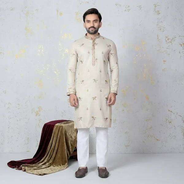 Beige_Cotton_Embroidered_Straight_Kurta_Pajama_Set_For_Men