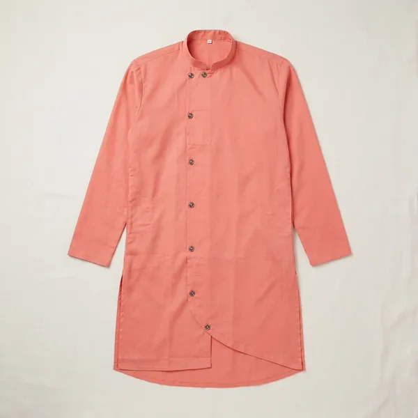Peach_Cotton_Asymmetric_Hem_Kurta_For_Men