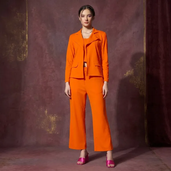 Orange_Lycra_Blazer_Trouser_Co-Ord_Set_For_Women