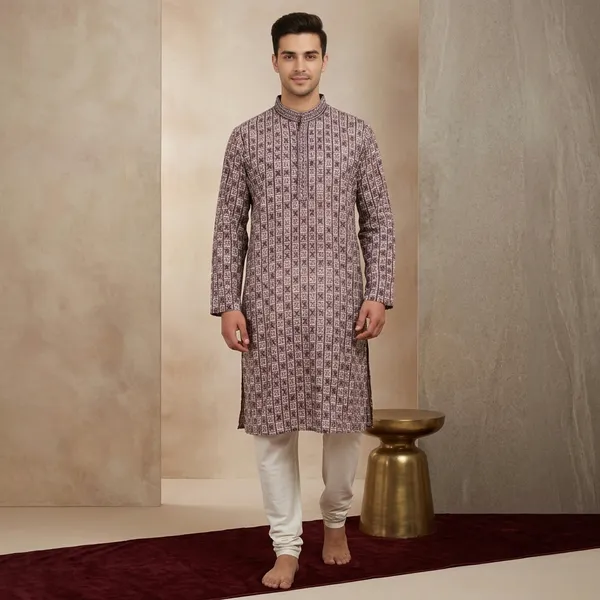 Pink_Cotton_Printed_Kurta_Pajama_Set_For_Men