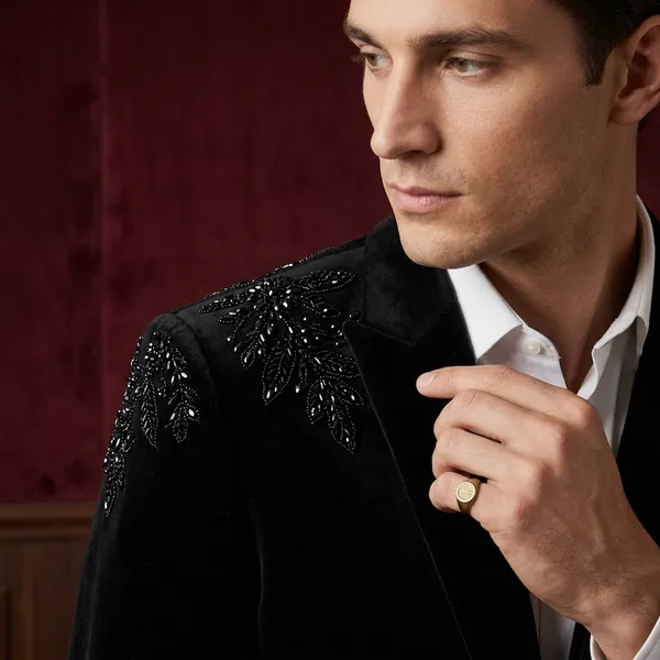Black_Cotton_Double-Breasted_Embellished_Blazer_For_Men