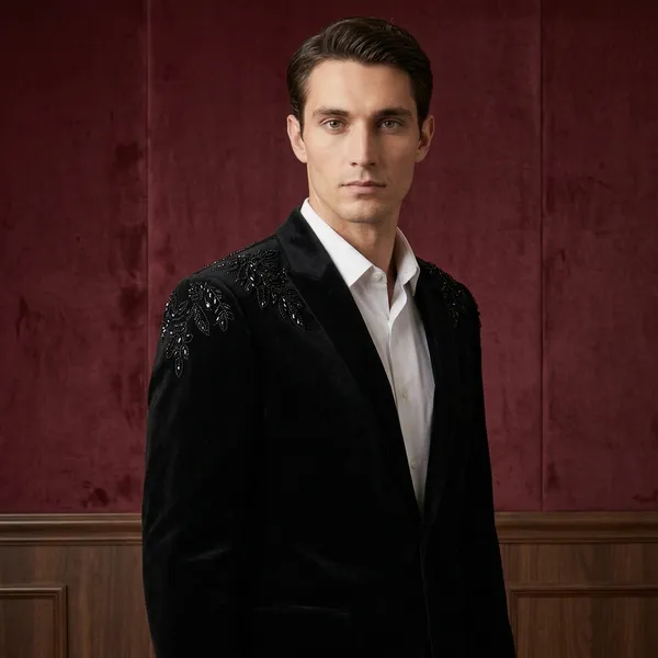 Black_Cotton_Double-Breasted_Embellished_Blazer_For_Men