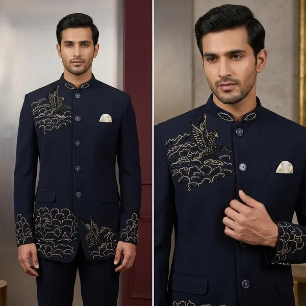 Black_Cotton_Embroidered_Dragon_Bandhgala_Blazer_For_Men