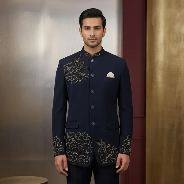 Black_Cotton_Embroidered_Dragon_Bandhgala_Blazer_For_Men