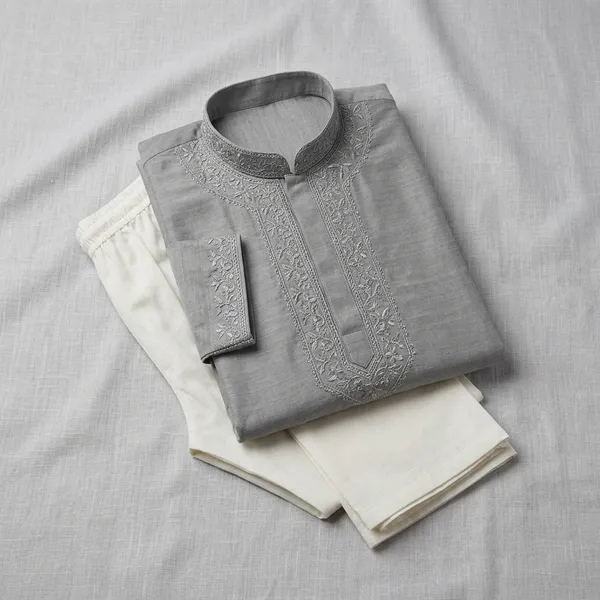 Grey_Embroidered_Cotton_Straight_Kurta_Pajama_Set_For_Men
