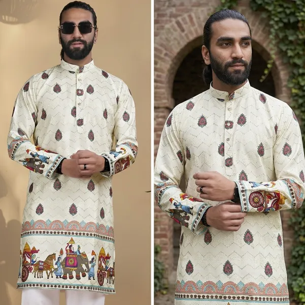 White_Printed_Cotton_Straight_Ethnic_Kurta_For_Men