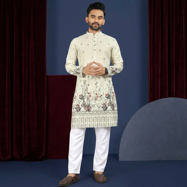 Cream_Cotton_Embroidered_Kurta_Pajama_Set_For_Men