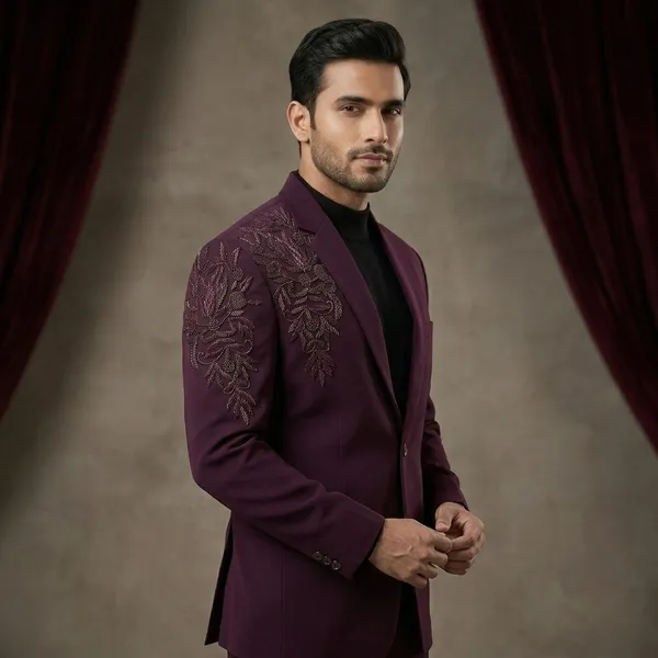 Purple_Cotton_Floral_Embroidered_Blazer_For_Men