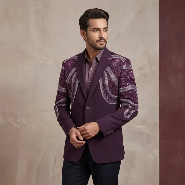 Purple_Cotton_Sequin_Embellished_Blazer_For_Men
