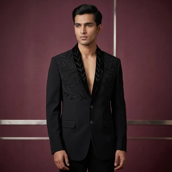 Black_Cotton_Sequin_Embellished_Blazer_For_Men