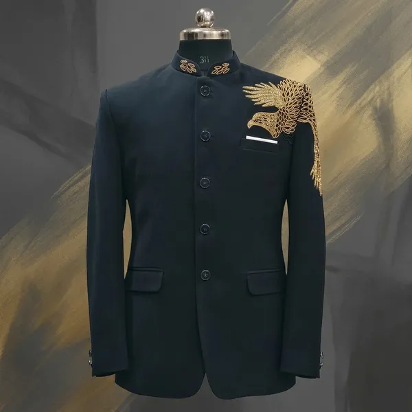 Black_Cotton_Golden_Phoenix_Embroidered_Blazer_For_Men