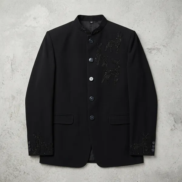 Black_Cotton_Bandhgala_Embellished_Blazer_For_Men