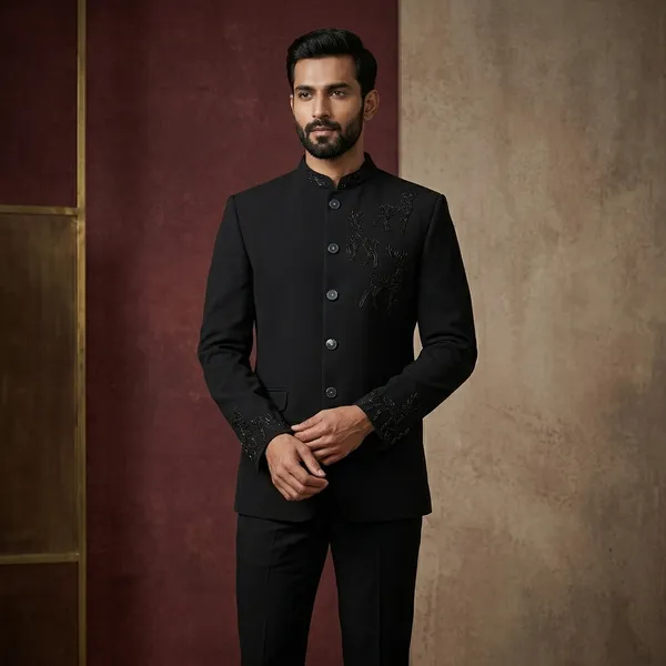 Black_Cotton_Bandhgala_Embellished_Blazer_For_Men