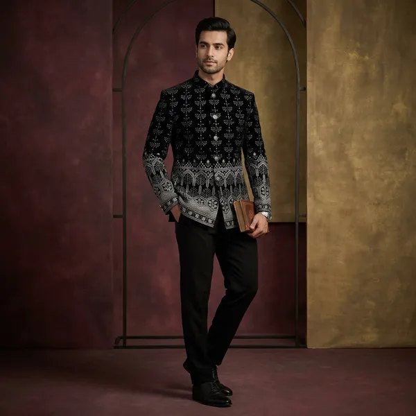 Black_Cotton_Embroidered_Sherwani_Jacket_For_Men