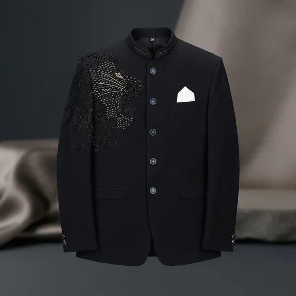Black_Cotton_Structured_Embellished_Bandhgala_Jacket_For_Men