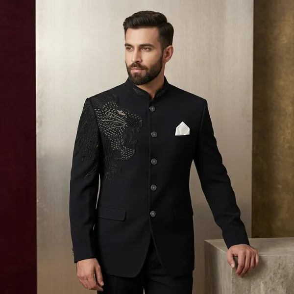 Black_Cotton_Structured_Embellished_Bandhgala_Jacket_For_Men