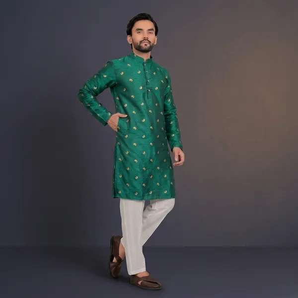 Green_Embroidered_Silk_Straight_Kurta_Pajama_Set_For_Men