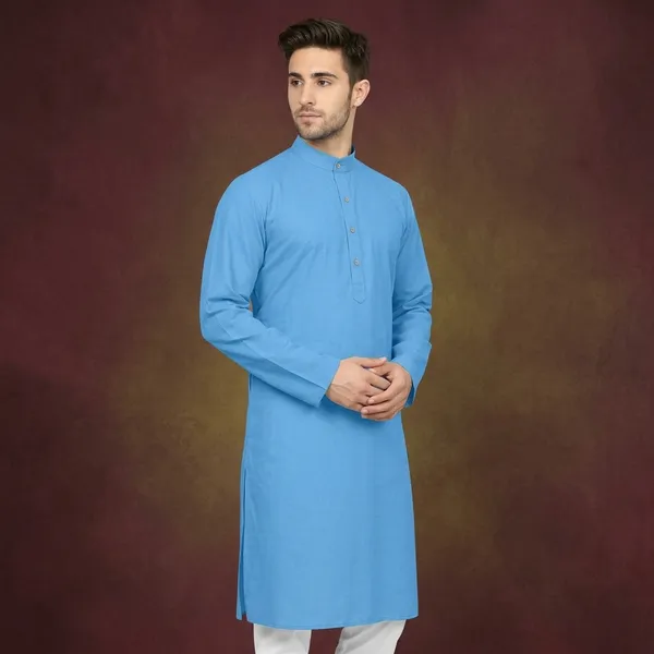 Sky_Blue_Cotton_Blend_Straight_Fit_Kurta_For_Men