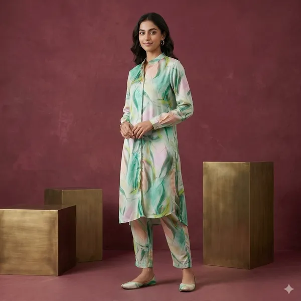 Green_Chinnon_Abstract_Print_Straight_Kurta_Set_For_Women