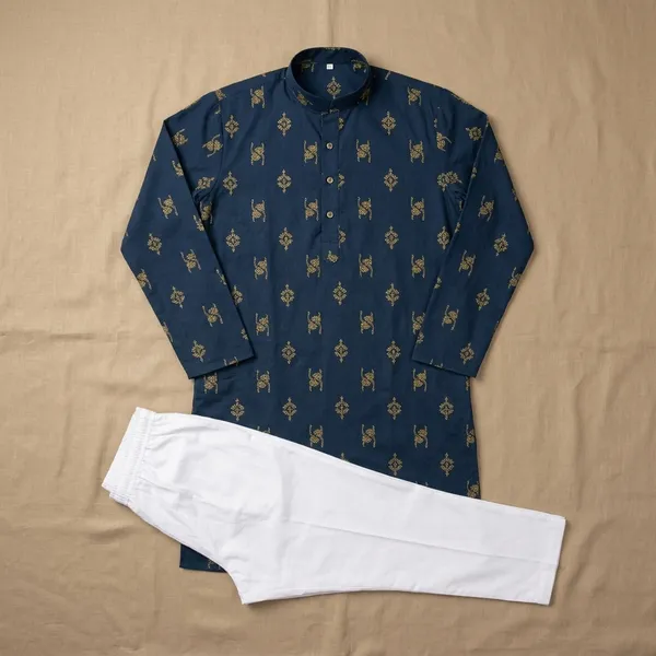 Navy_Blue_Cotton_Paisley_Print_Kurta_Pyjama_Set_For_Men