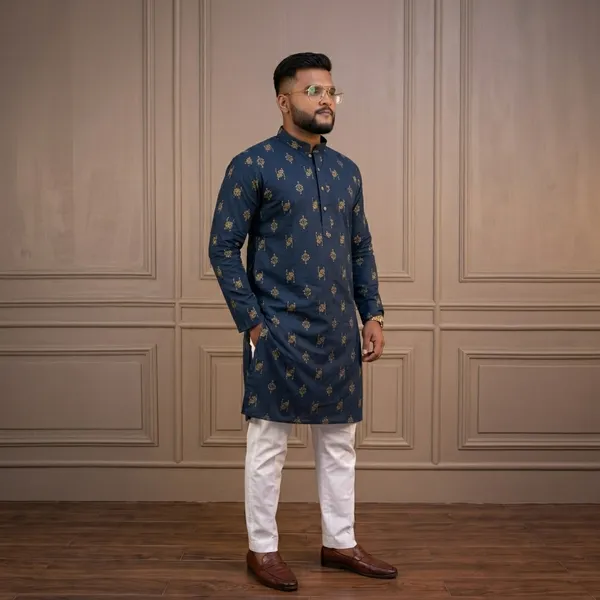 Navy_Blue_Cotton_Paisley_Print_Kurta_Pyjama_Set_For_Men