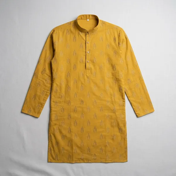 Yellow_Cotton_Straight_Embroidered_Kurta_For_Men
