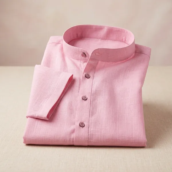 Pink_Cotton_Mandarin_Collar_Straight_Kurta_For_Men