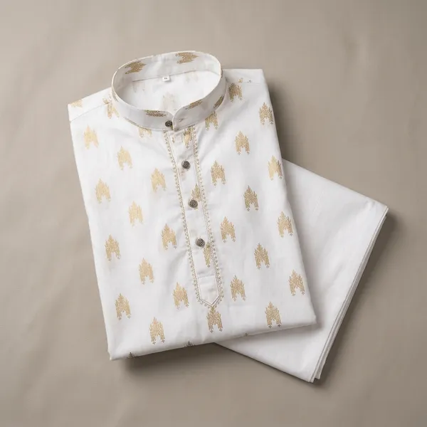 White_Cotton_Straight_Printed_Kurta_Pajama_Set_For_Men