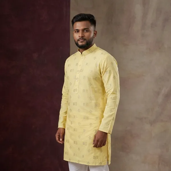 Yellow_Cotton_Straight_Embroidered_Kurta_Pajama_Set_For_Men