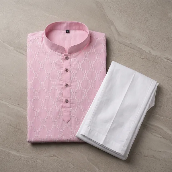 Pink_Embroidered_Cotton_Straight_Kurta_Pajama_Set_For_Men