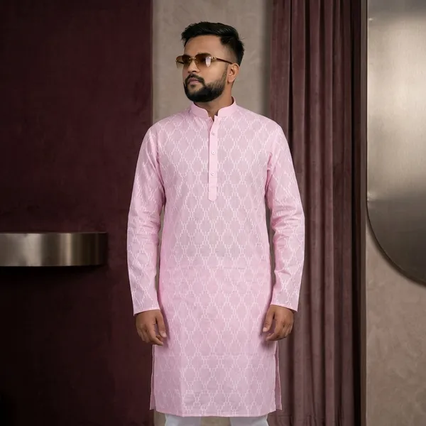 Pink_Embroidered_Cotton_Straight_Kurta_Pajama_Set_For_Men