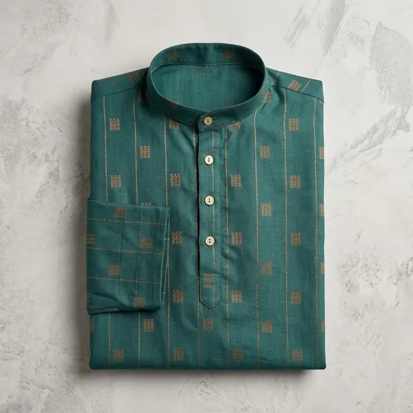 Green_Jacquard_Regular_Fit_Ethnic_Kurta_For_Men