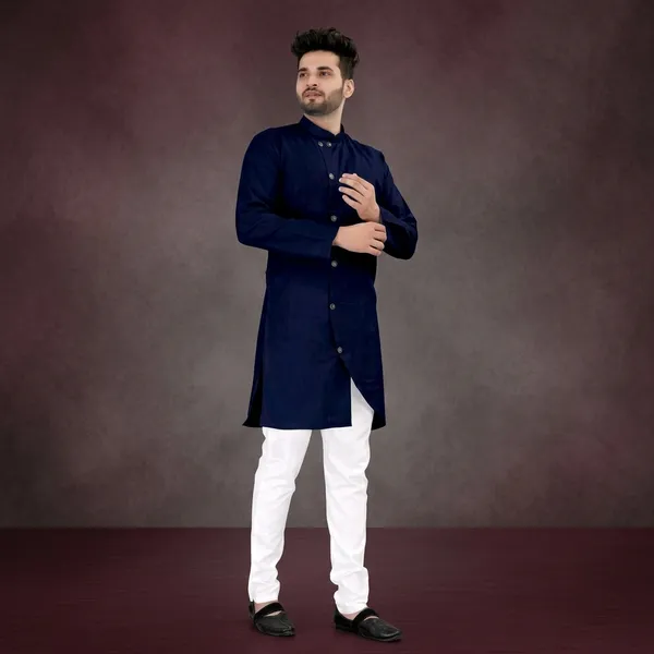 Navy_Blue_Cotton_Blend_Regular_Fit_Kurta_For_Men