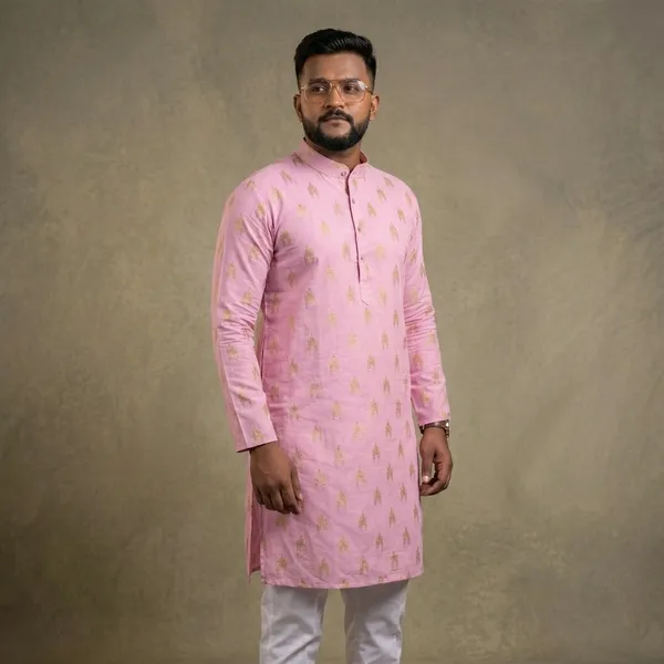 Pink_Cotton_Straight_Embroidered_Kurta_Pajama_Set_For_Men