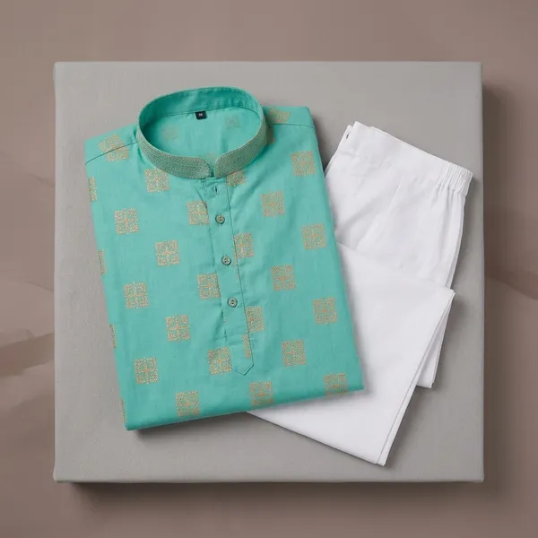 Sea_Green_Cotton_Straight_Fit_Kurta_Pajama_Set_For_Men