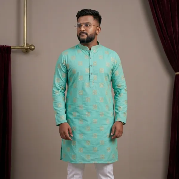 Sea_Green_Cotton_Straight_Fit_Kurta_Pajama_Set_For_Men