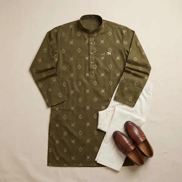 Olive_Green_Cotton_Straight_Embroidered_Kurta_Pajama_Set_For_Men