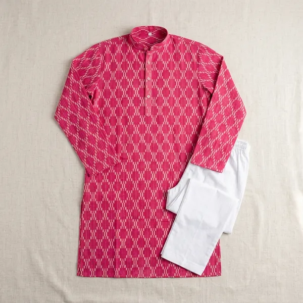 Pink_Cotton_Ikat_Print_Kurta_Pajama_Set_For_Men