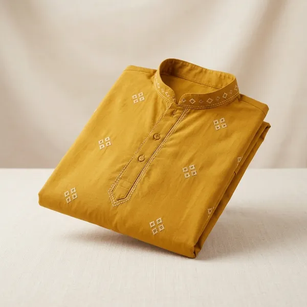 Yellow_Cotton_Relaxed_Fit_Embroidered_Kurta_For_Men