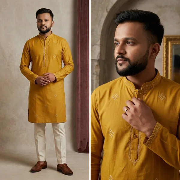Yellow_Cotton_Relaxed_Fit_Embroidered_Kurta_For_Men