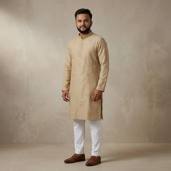 Beige_Cotton_Relaxed_Fit_Embroidered_Kurta_Pajama_Set_For_Men