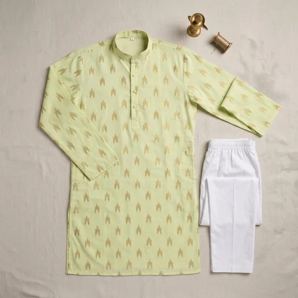 Yellow_Cotton_Relaxed_Straight_Printed_Kurta_Pajama_Set_For_Men