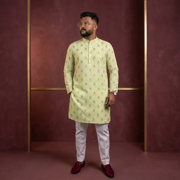 Yellow_Cotton_Relaxed_Straight_Printed_Kurta_Pajama_Set_For_Men