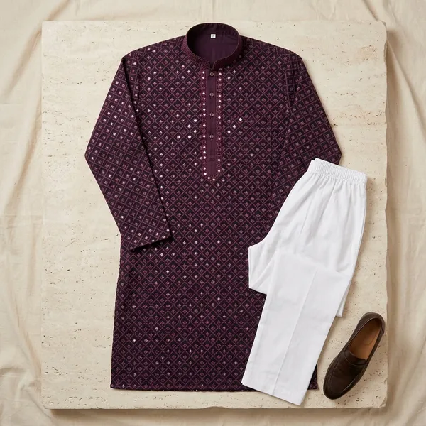 Purple_Printed_Cotton_Straight_Kurta_Pajama_Set_For_Men