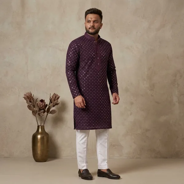 Purple_Printed_Cotton_Straight_Kurta_Pajama_Set_For_Men