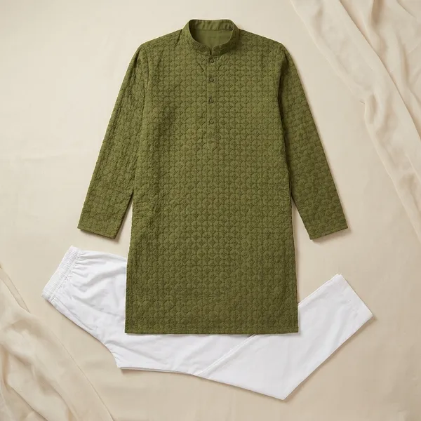 Green_Cotton_Straight_Kurta_Pajama_Set_For_Men