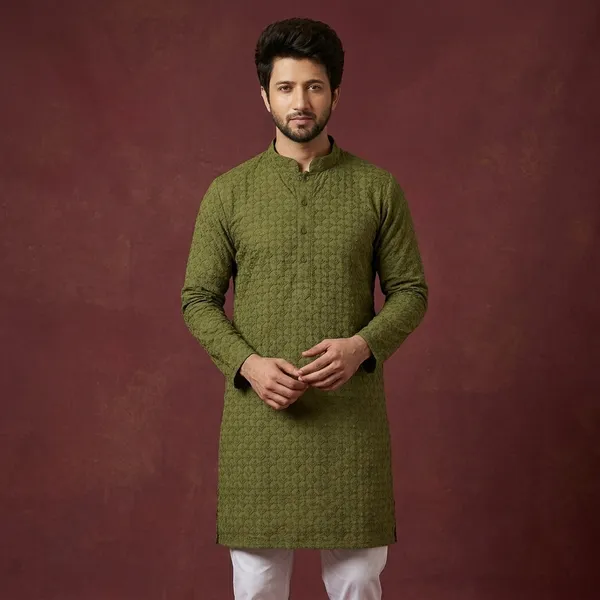 Green_Cotton_Straight_Kurta_Pajama_Set_For_Men